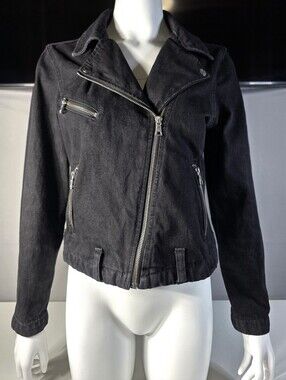Gap Black Denim Moto Jacket Women Size M